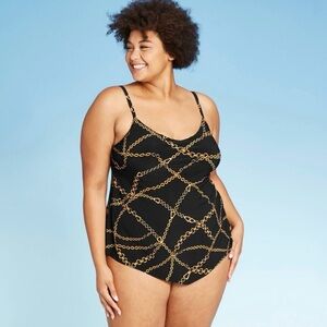 🏝️CHAIN PRINT DRAPE TANKINI TOP